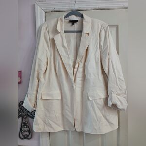 Lane Bryant Women`s Blazer Linen Blend in Natural Cream Linen size 16 Classic